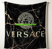 Versace Black Gold Marble Medusa Print Flannel Sofa Throw Blanket IMG_1358